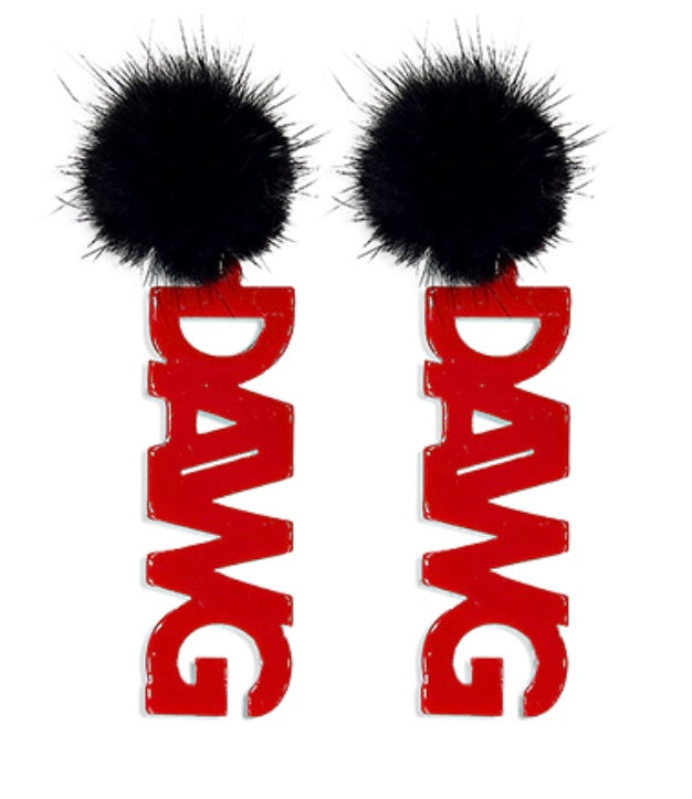 DAWG Letter & Pompom Earrings